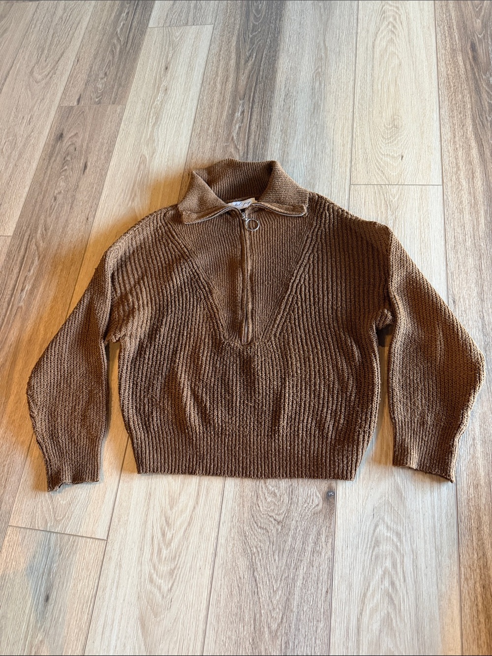 Women’s Brown Ribbed Quarter-Zip Sweater